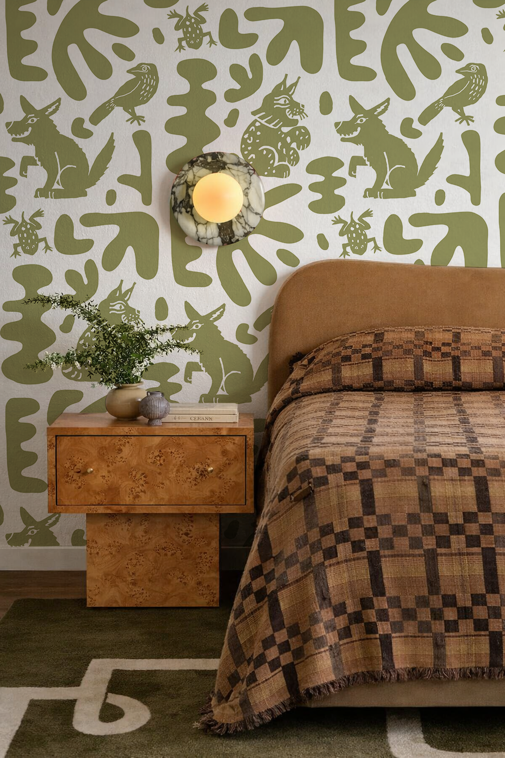 Abstract Animales Wallpaper, white and green