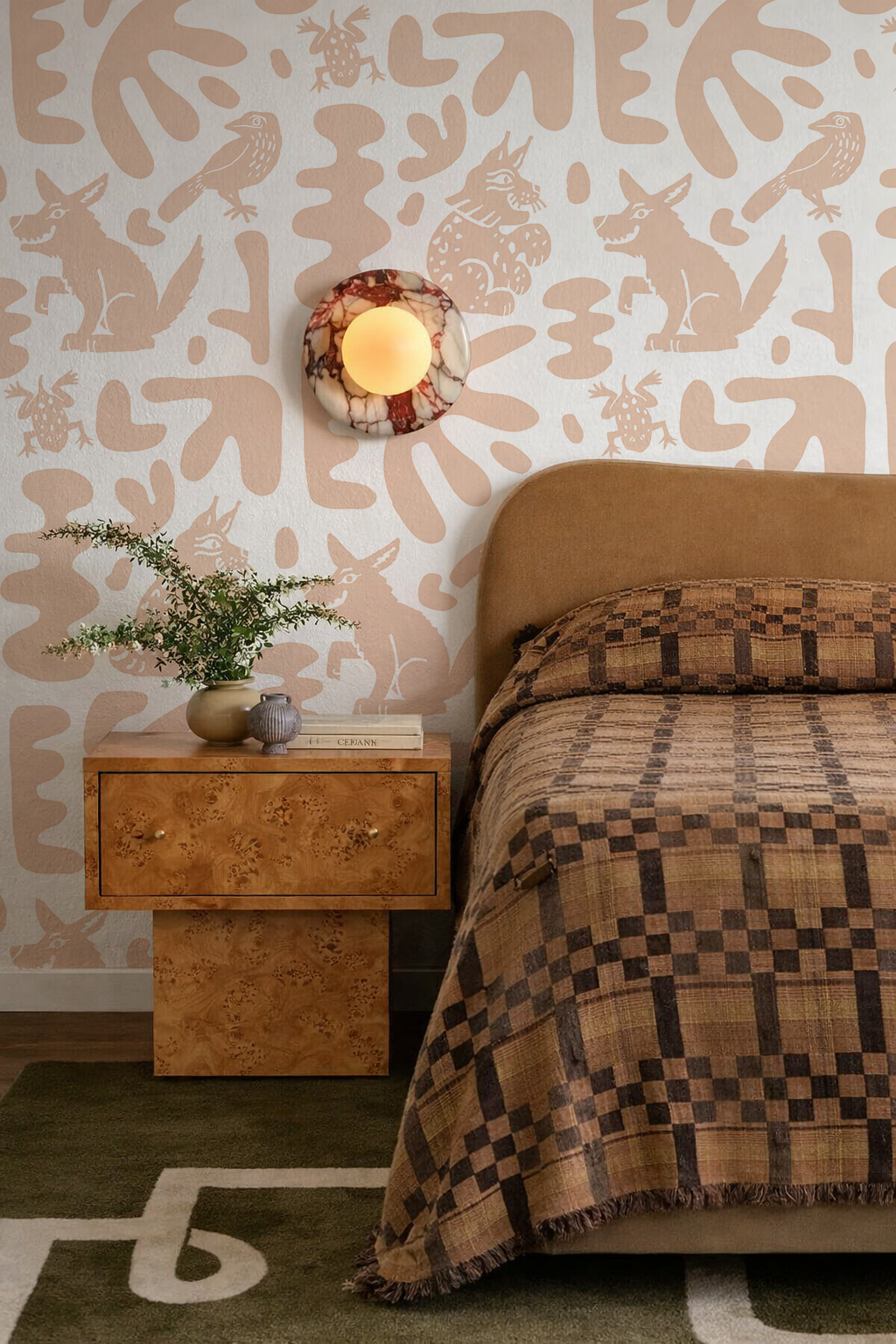 Abstract Animales Wallpaper, white and peach