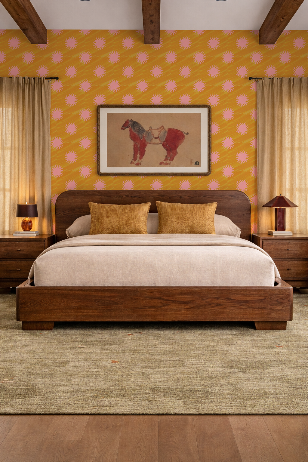 Sol Wallpaper, yellow and light pink
