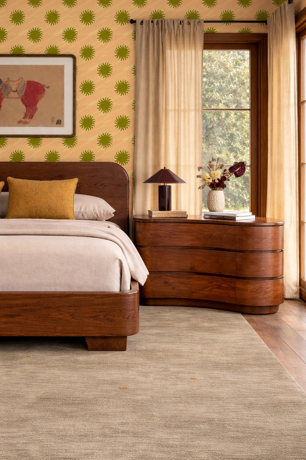 Sol Wallpaper, peach and olive green