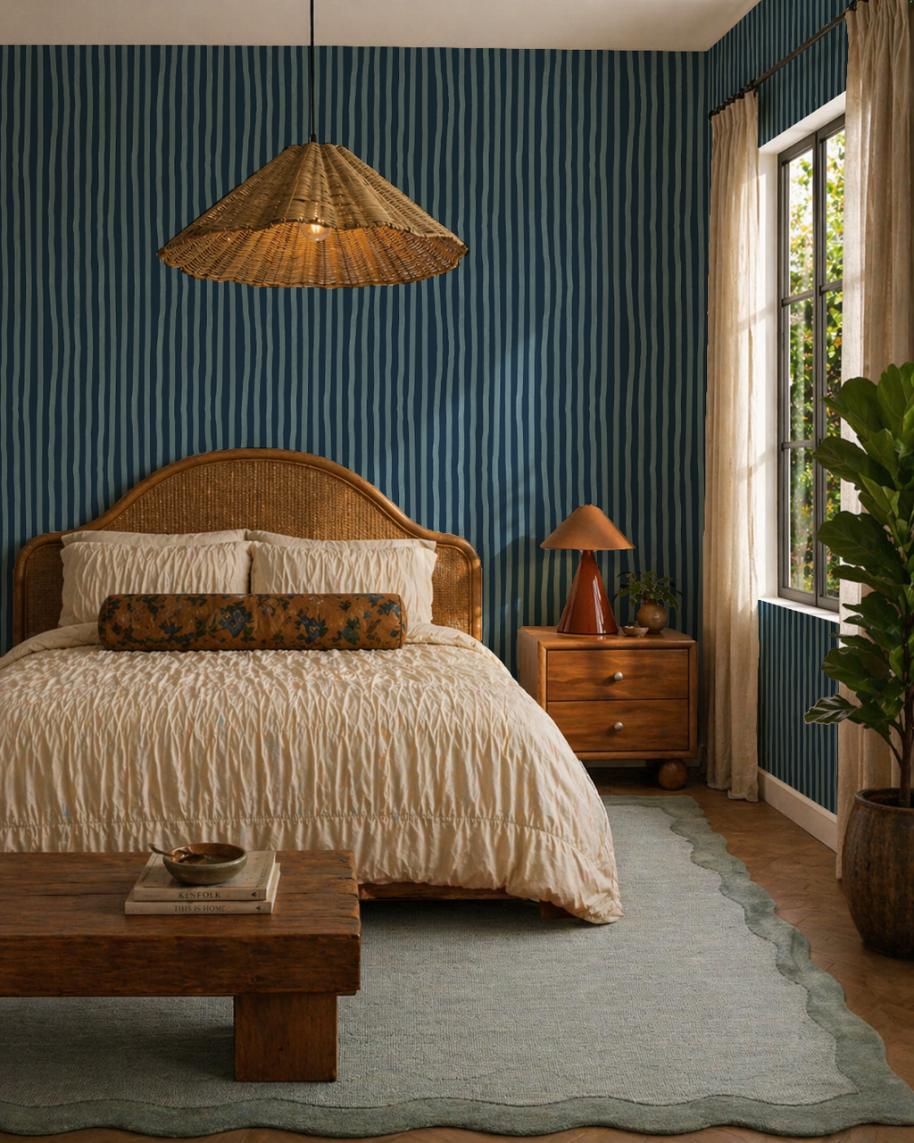 Dolce Stripe Wallpaper, navy and light blue