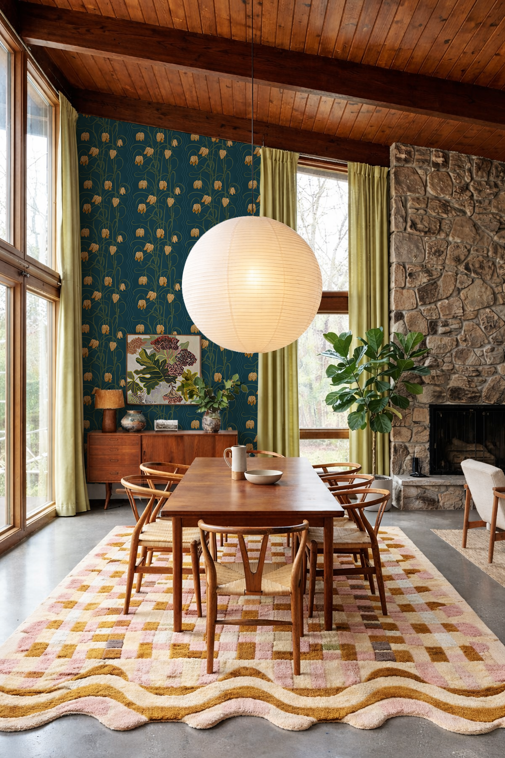 Campanas Wallpaper, dark blue and goldenrod