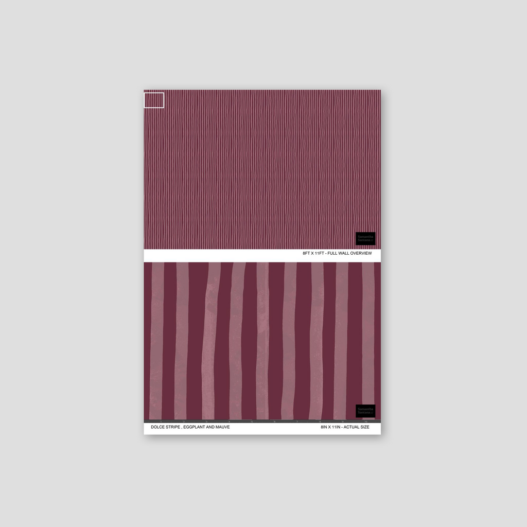 Dolce Stripe Wallpaper, eggplant and mauve