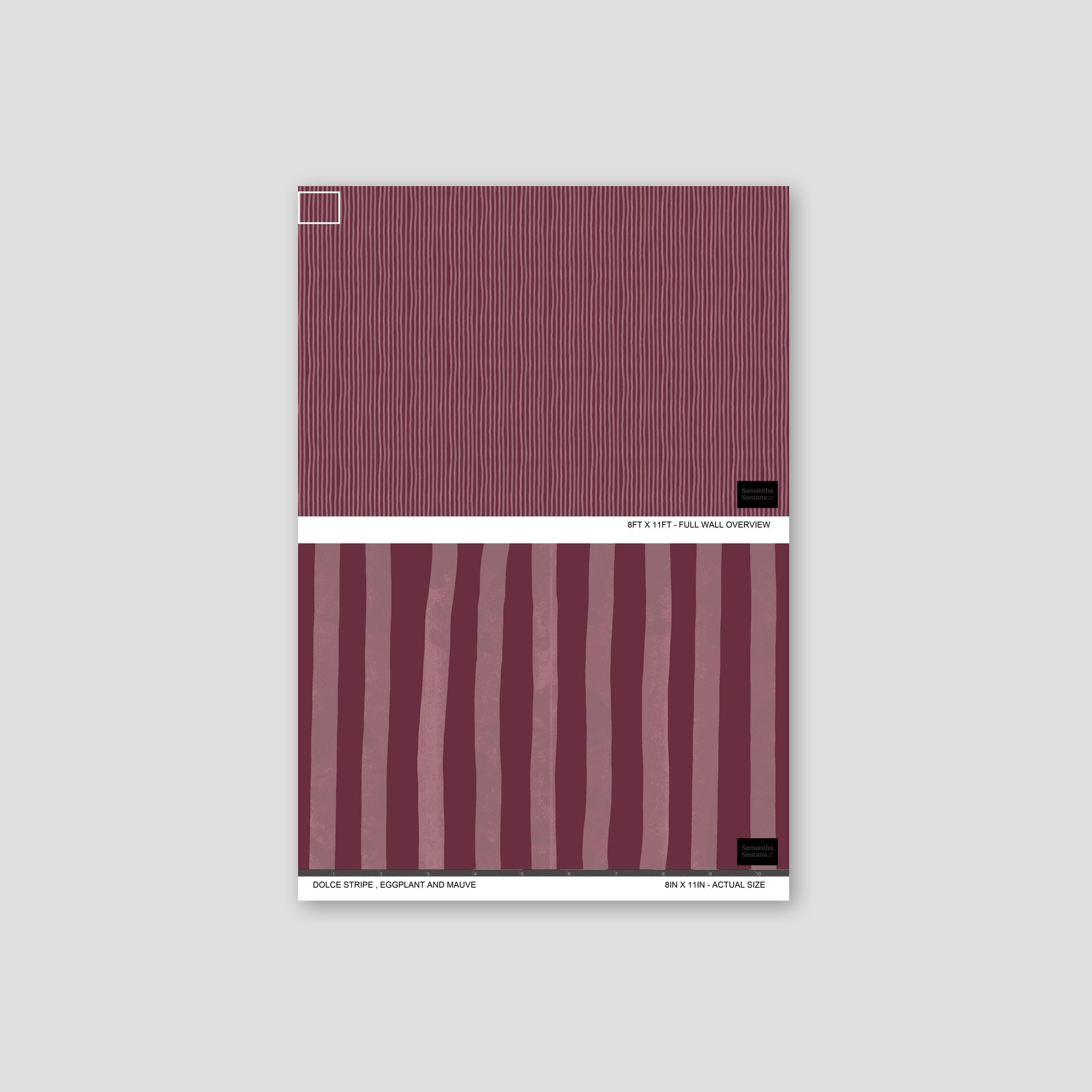 Dolce Stripe Wallpaper, eggplant and mauve