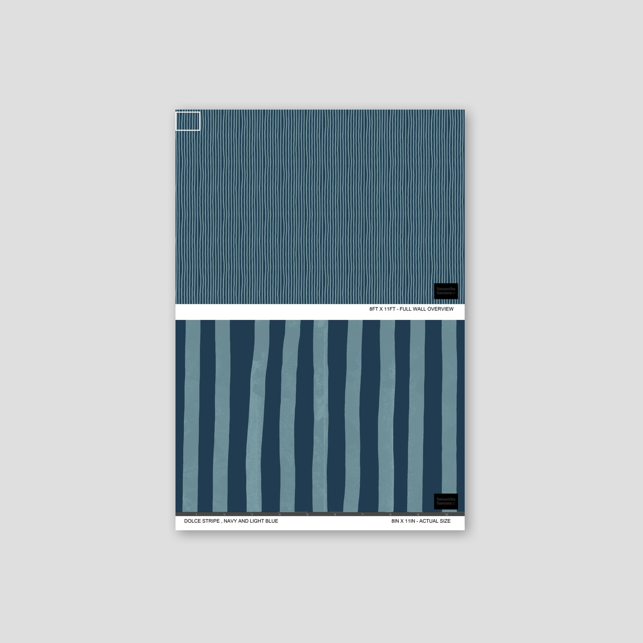 Dolce Stripe Wallpaper, navy and light blue