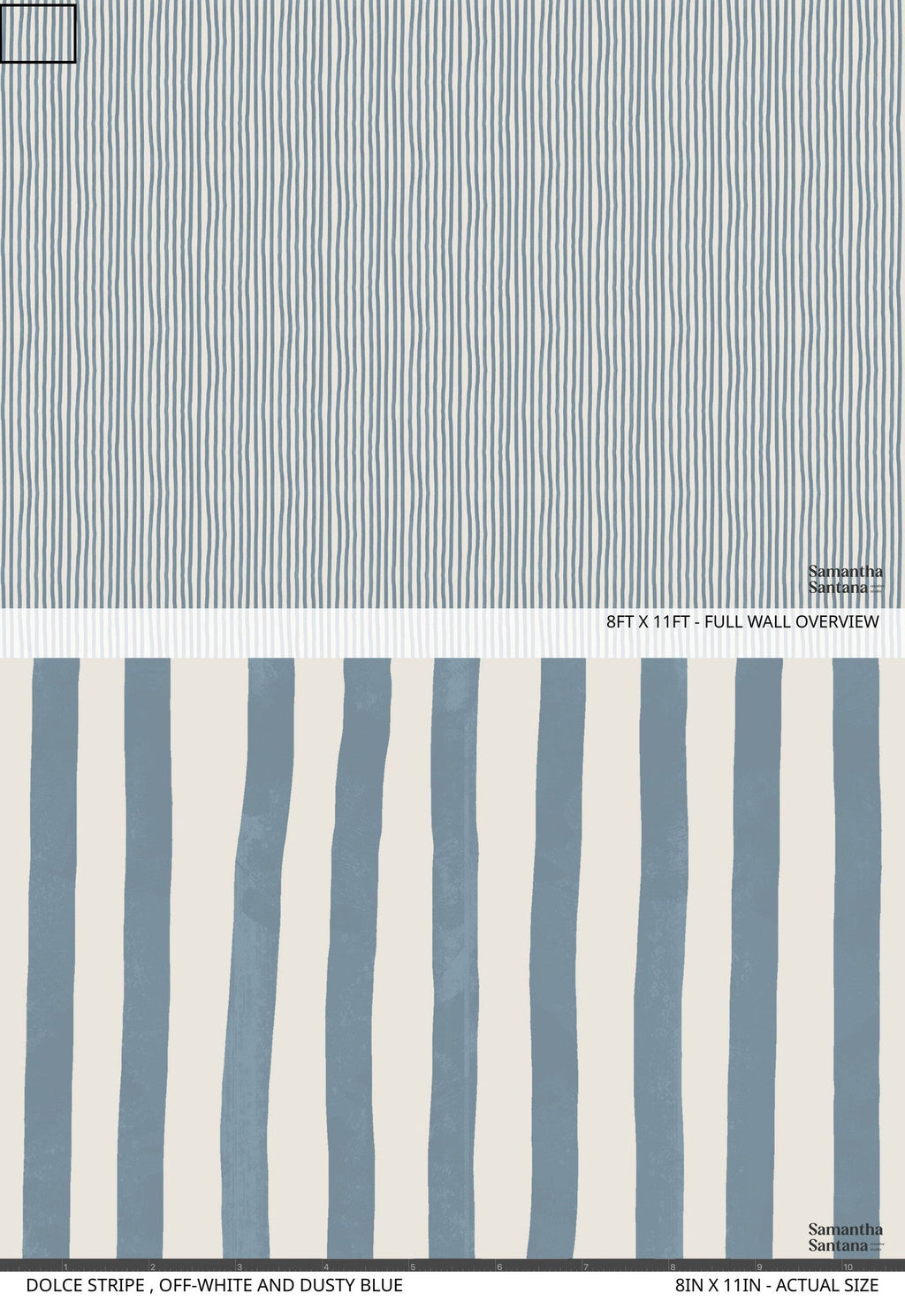 Dolce Stripe Wallpaper, off-white and dusty blue