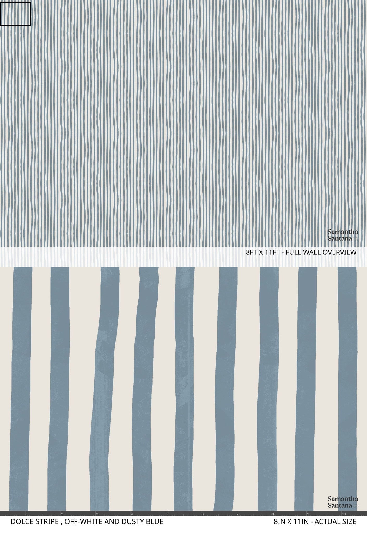 Dolce Stripe Wallpaper, off-white and dusty blue