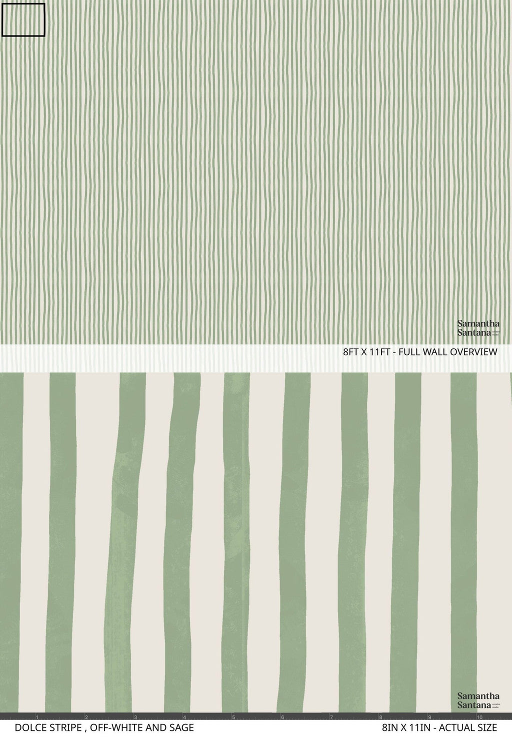 Dolce Stripe Wallpaper, off-white and sage