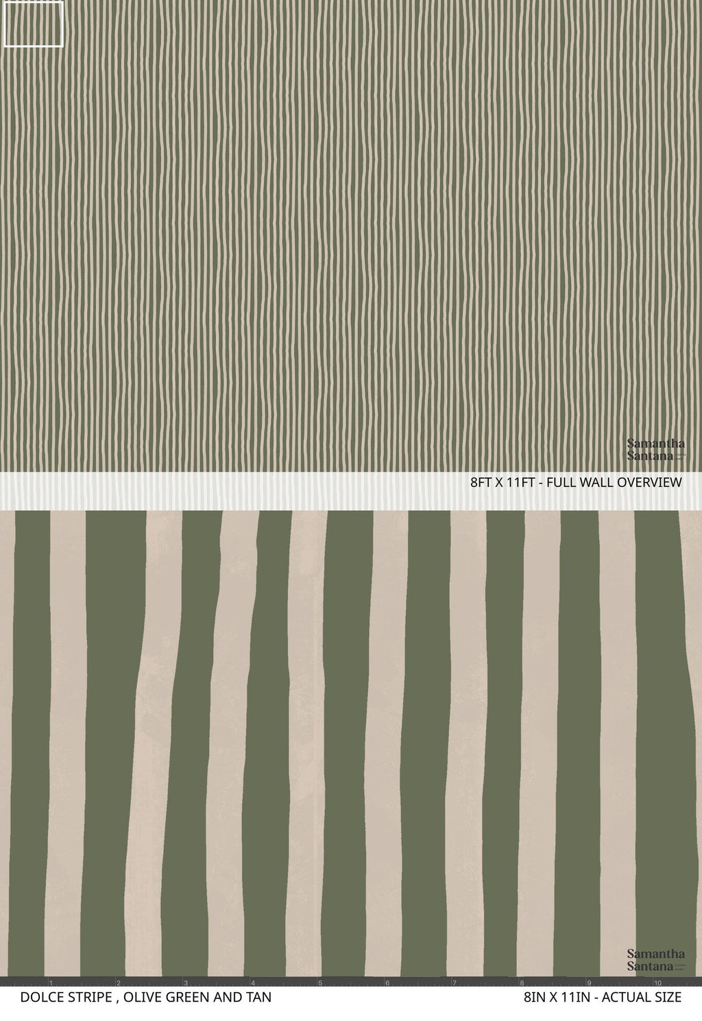 Dolce Stripe Wallpaper, olive green and tan