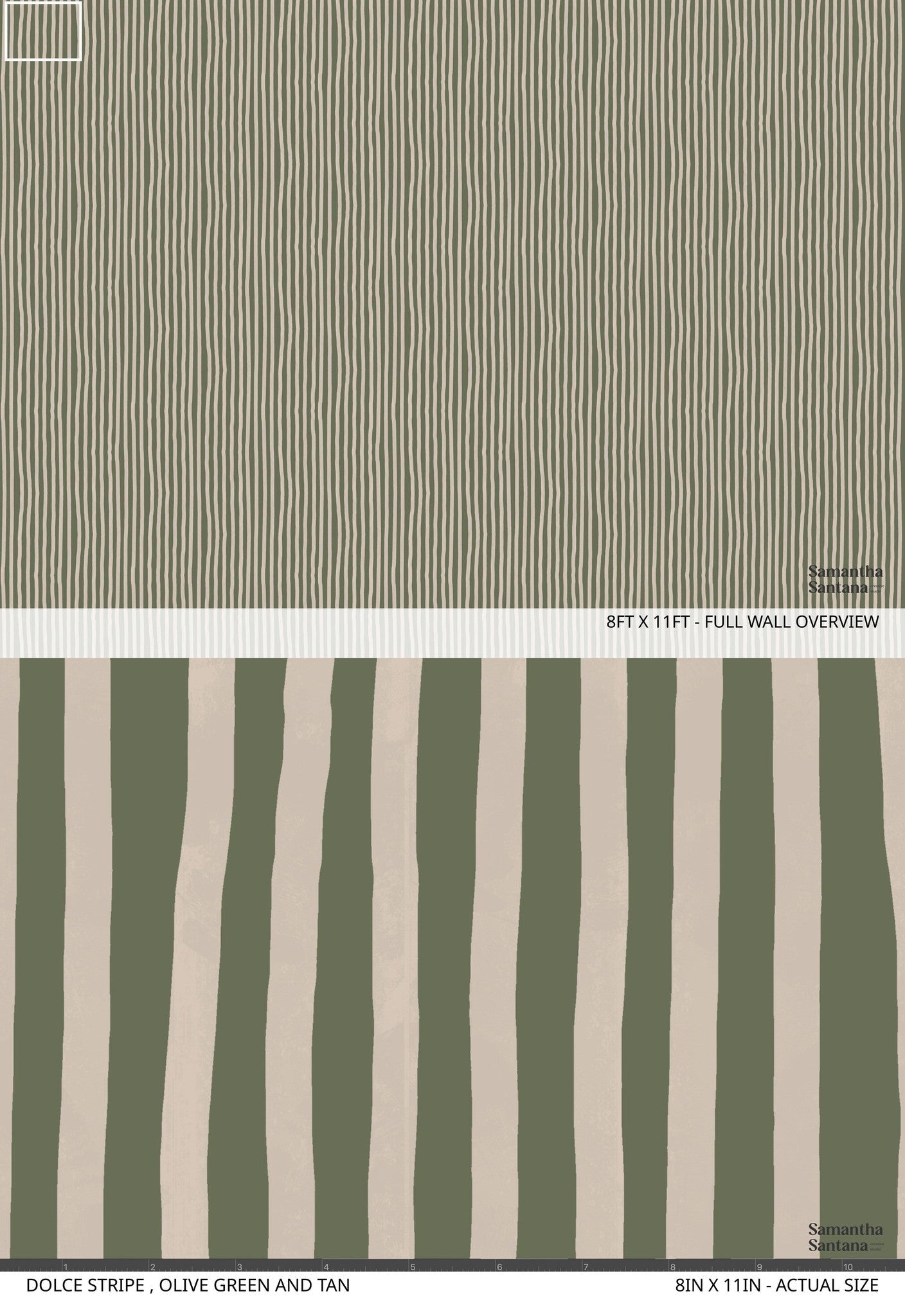 Dolce Stripe Wallpaper, olive green and tan
