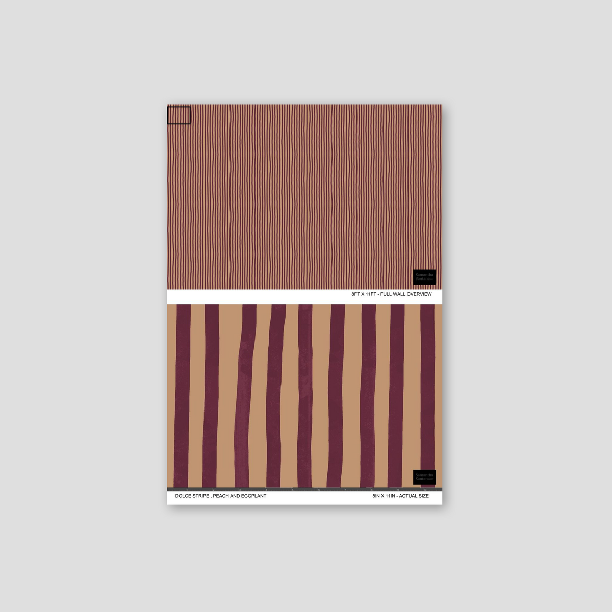 Dolce Stripe Wallpaper, peach and eggplant