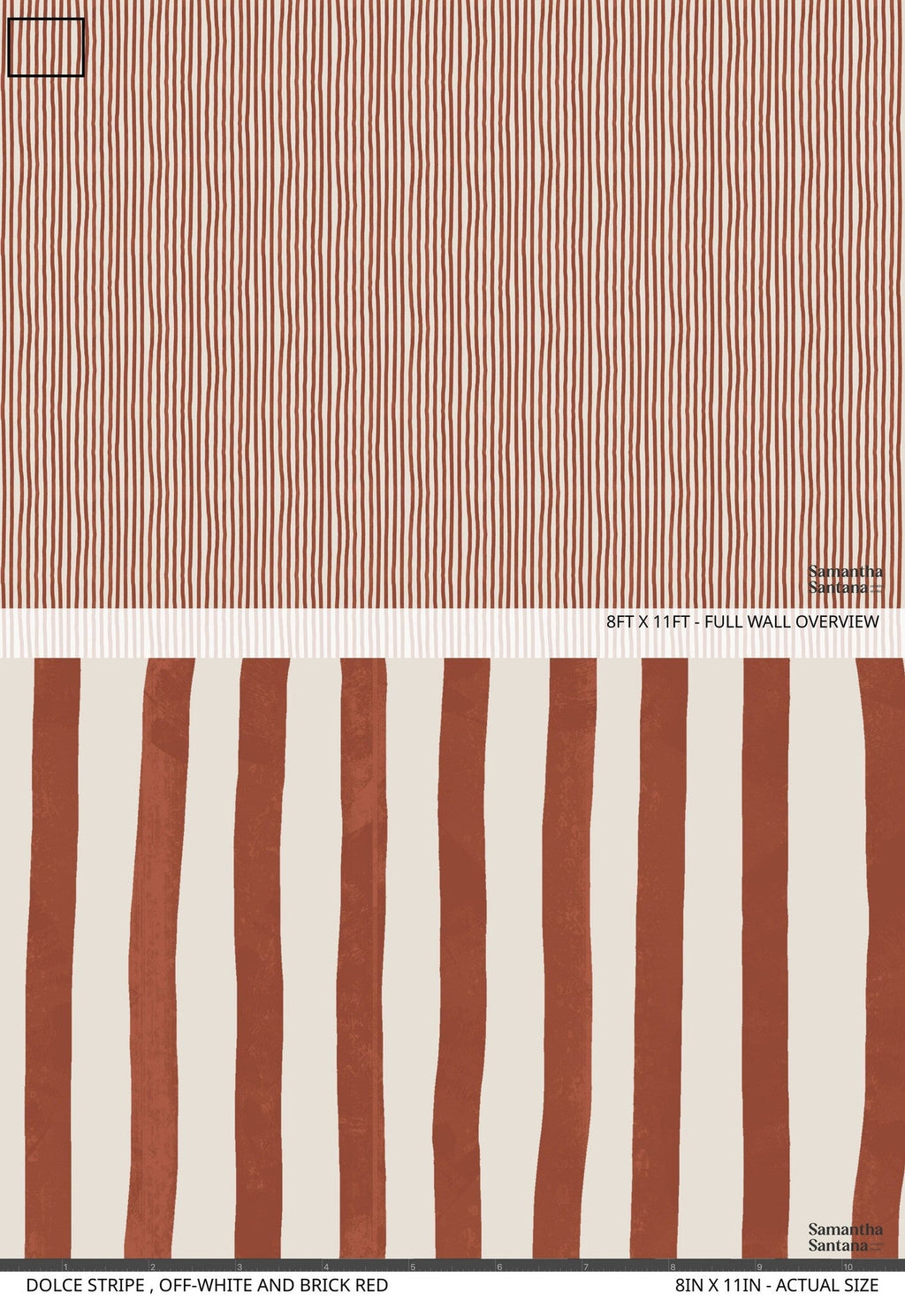 Dolce Stripe Wallpaper, off-white and brick red