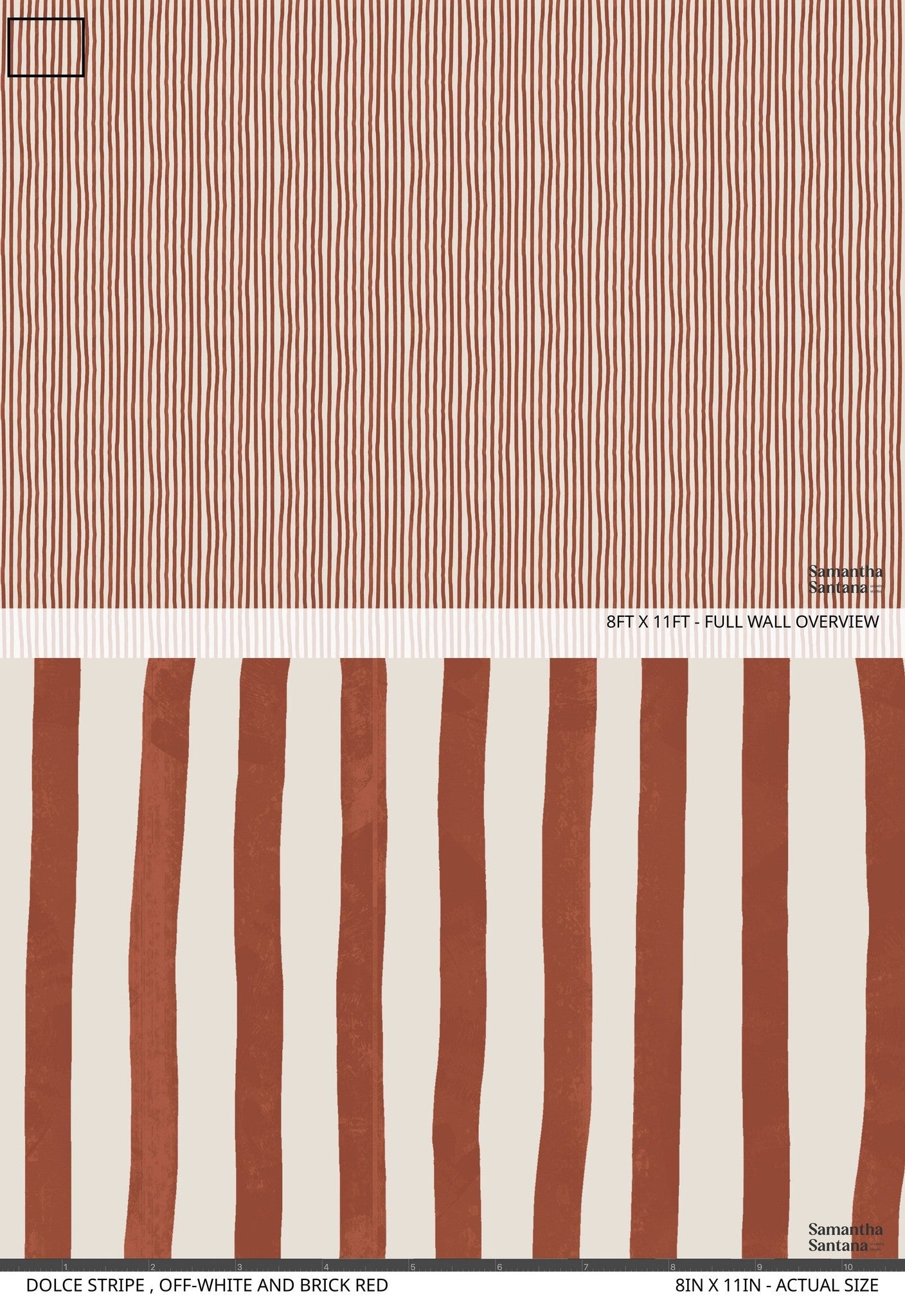 Dolce Stripe Wallpaper, off-white and brick red