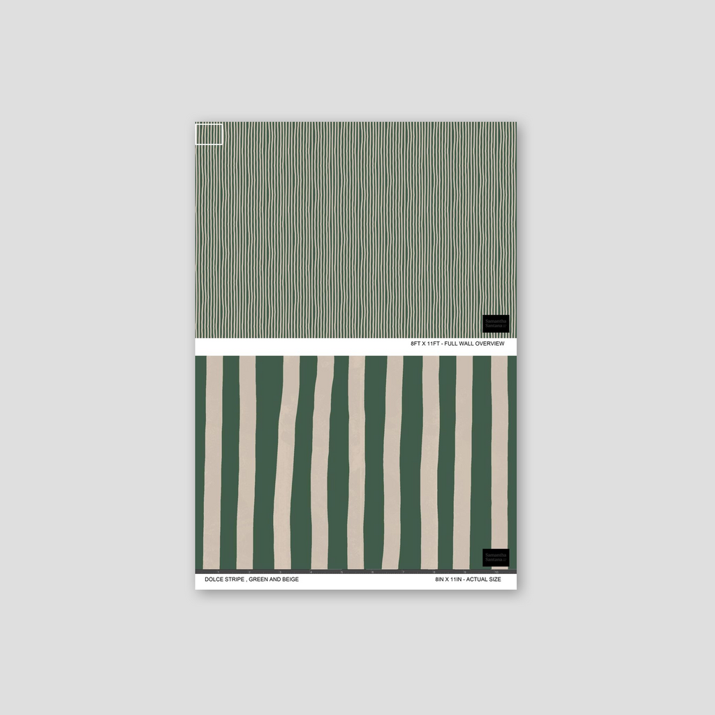 Dolce Stripe Wallpaper, green and beige
