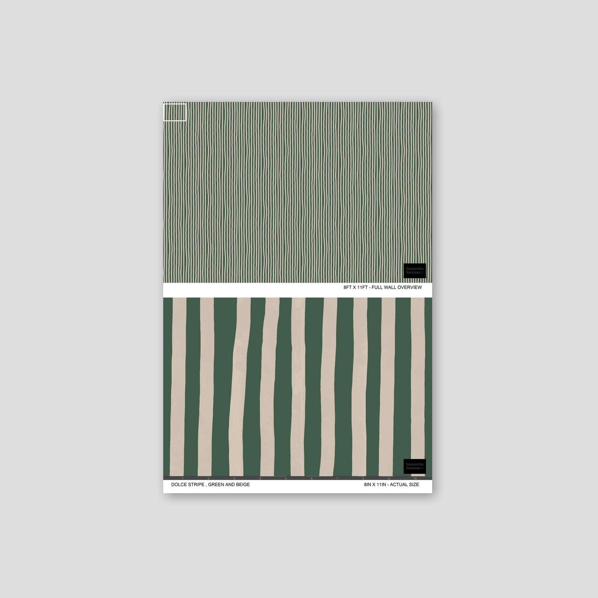 Dolce Stripe Wallpaper, green and beige