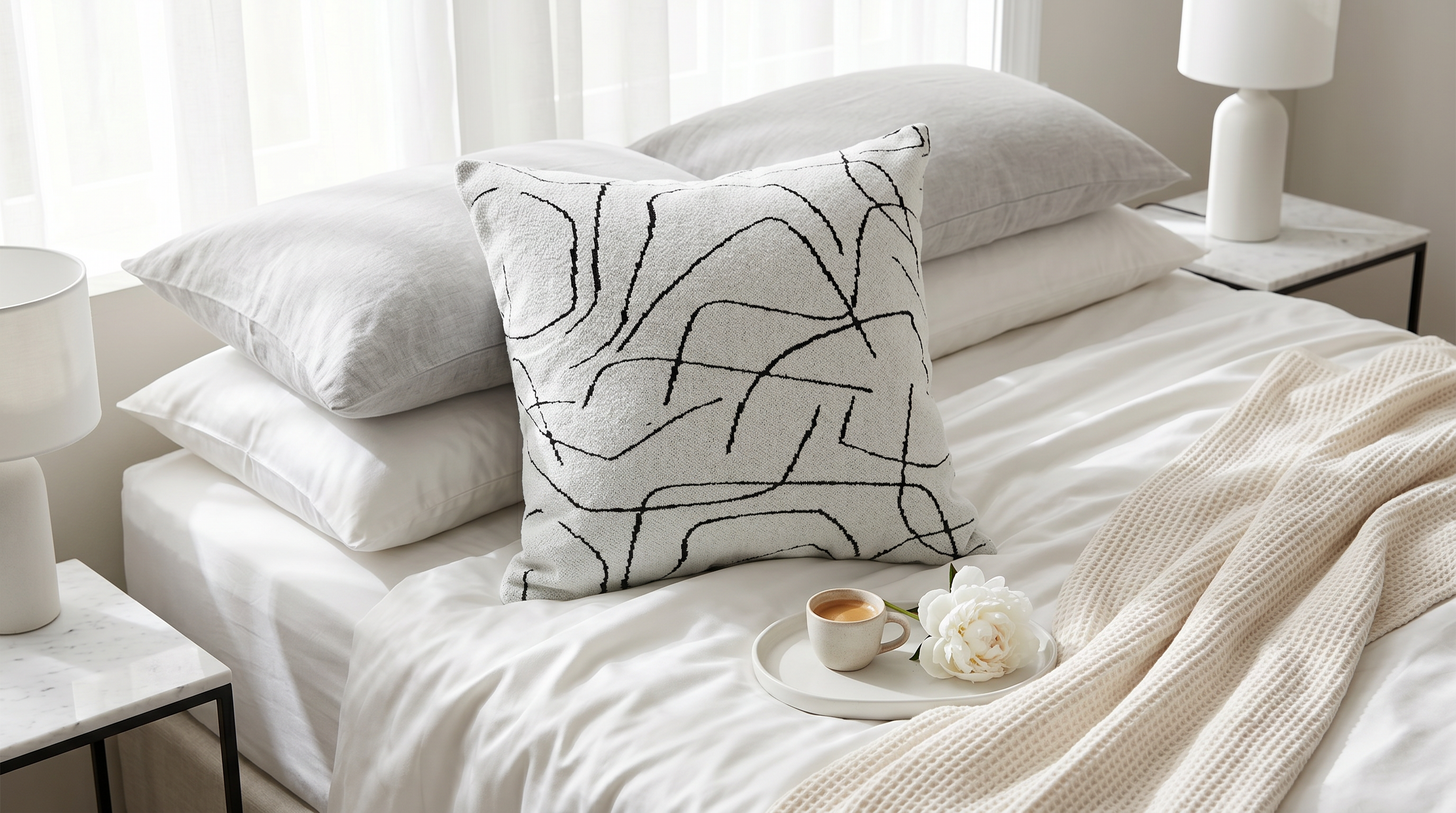 Hani White Lined Duo Pillow