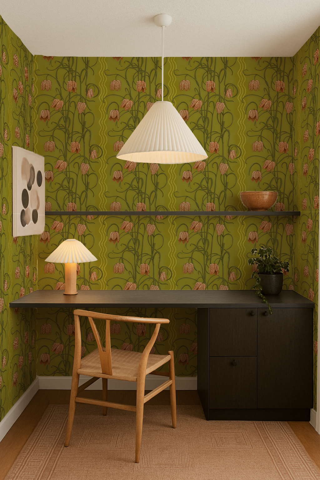 Campanas Wallpaper, chartreuse and orange