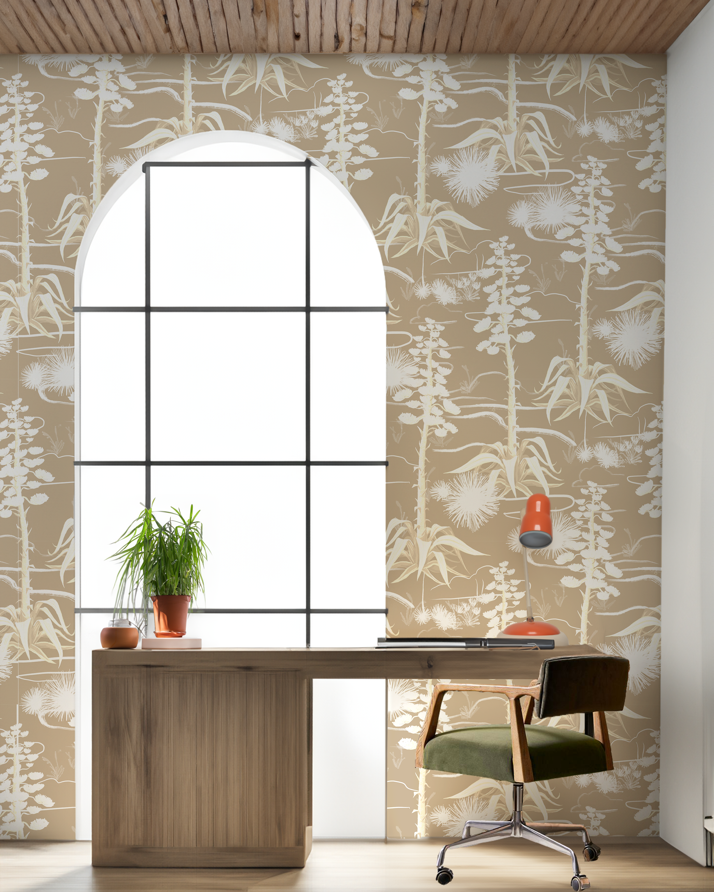 Agave Valley Wallpaper, tan and white