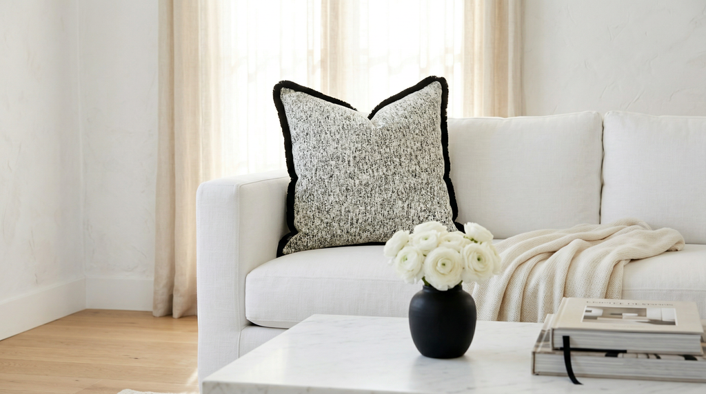 July White W/ Fringe Pillow Uni