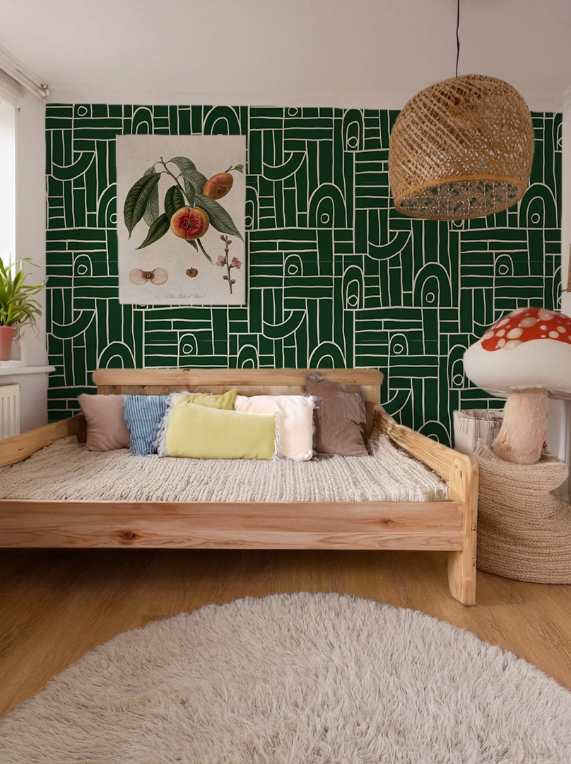 Deco Tile Wallpaper, green and white