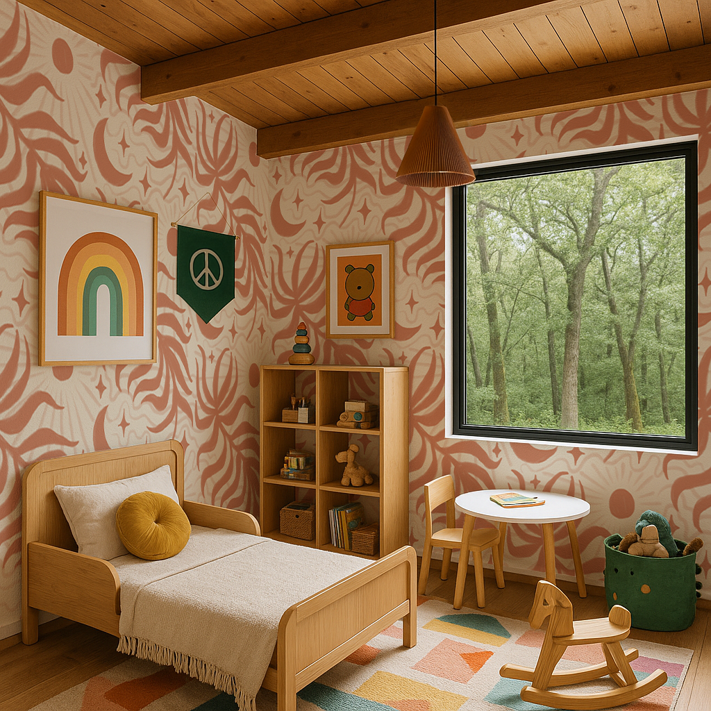 Lunar Leaf Wallpaper, beige and terra cotta