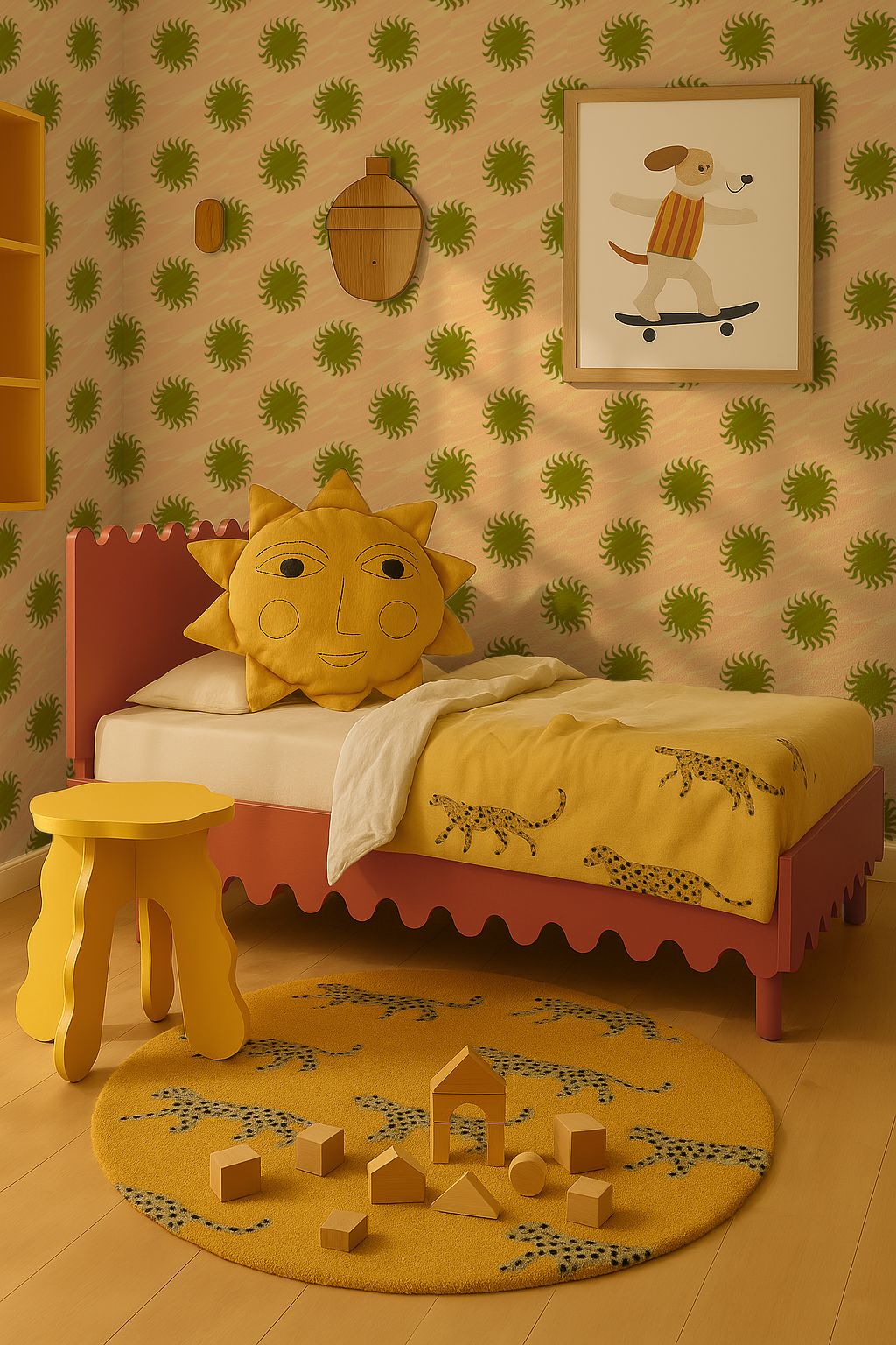 Sol Wallpaper, peach and olive green