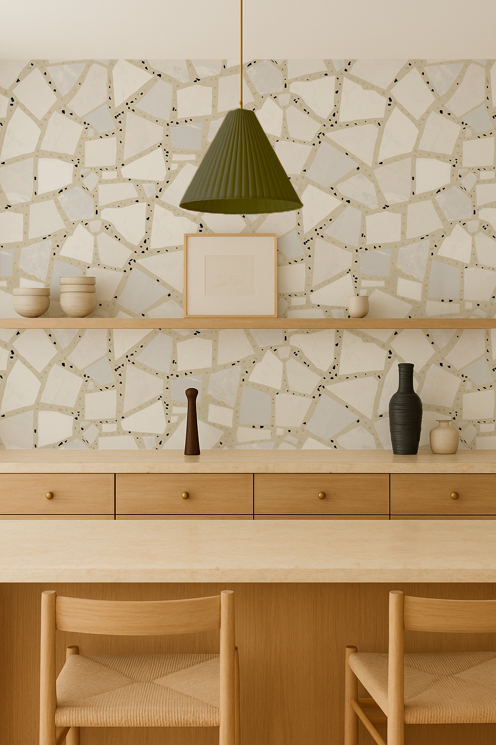 Dolce Terrazzo Wallpaper, tan and white