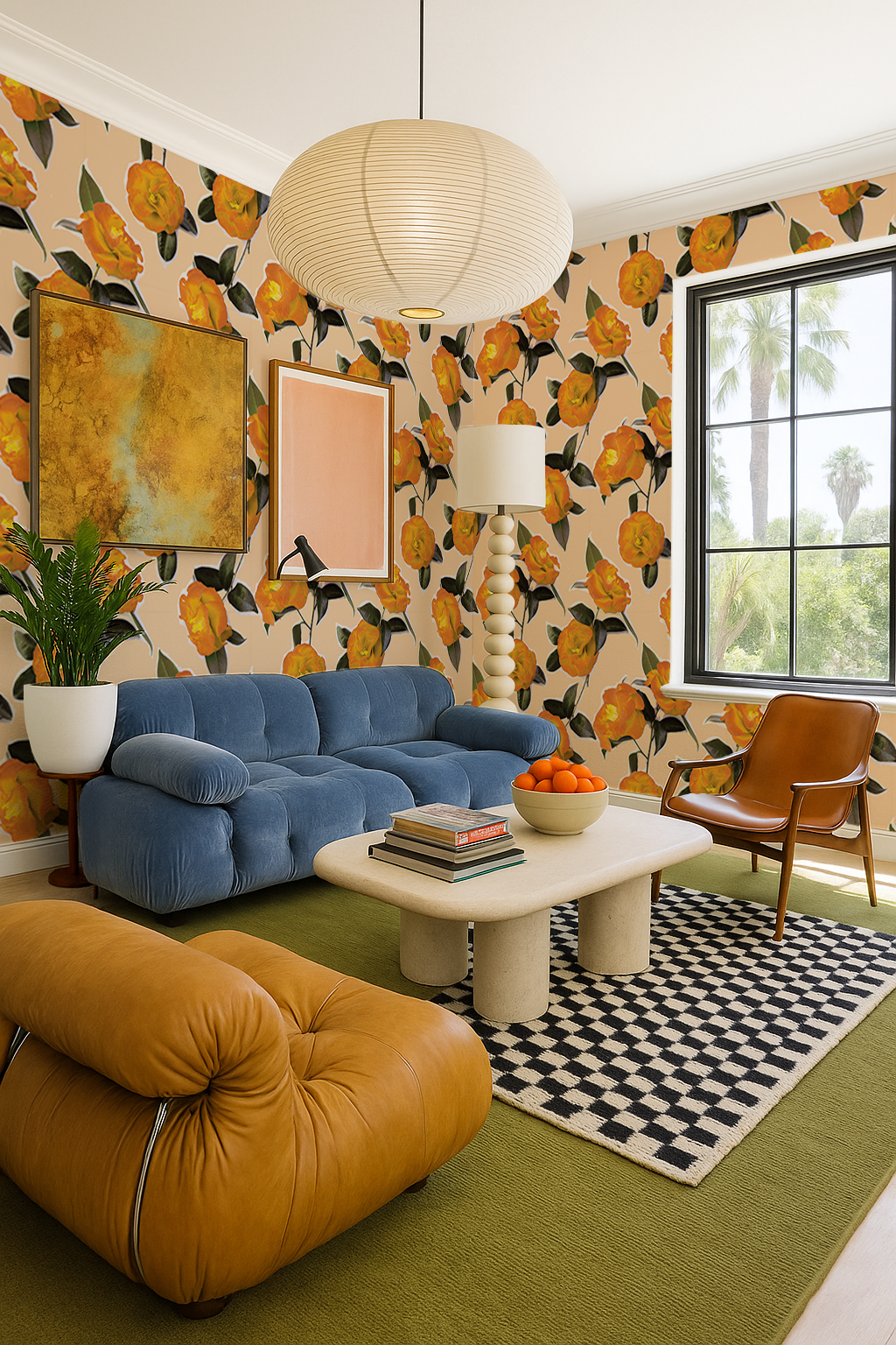Camellia Wallpaper, peach and orange