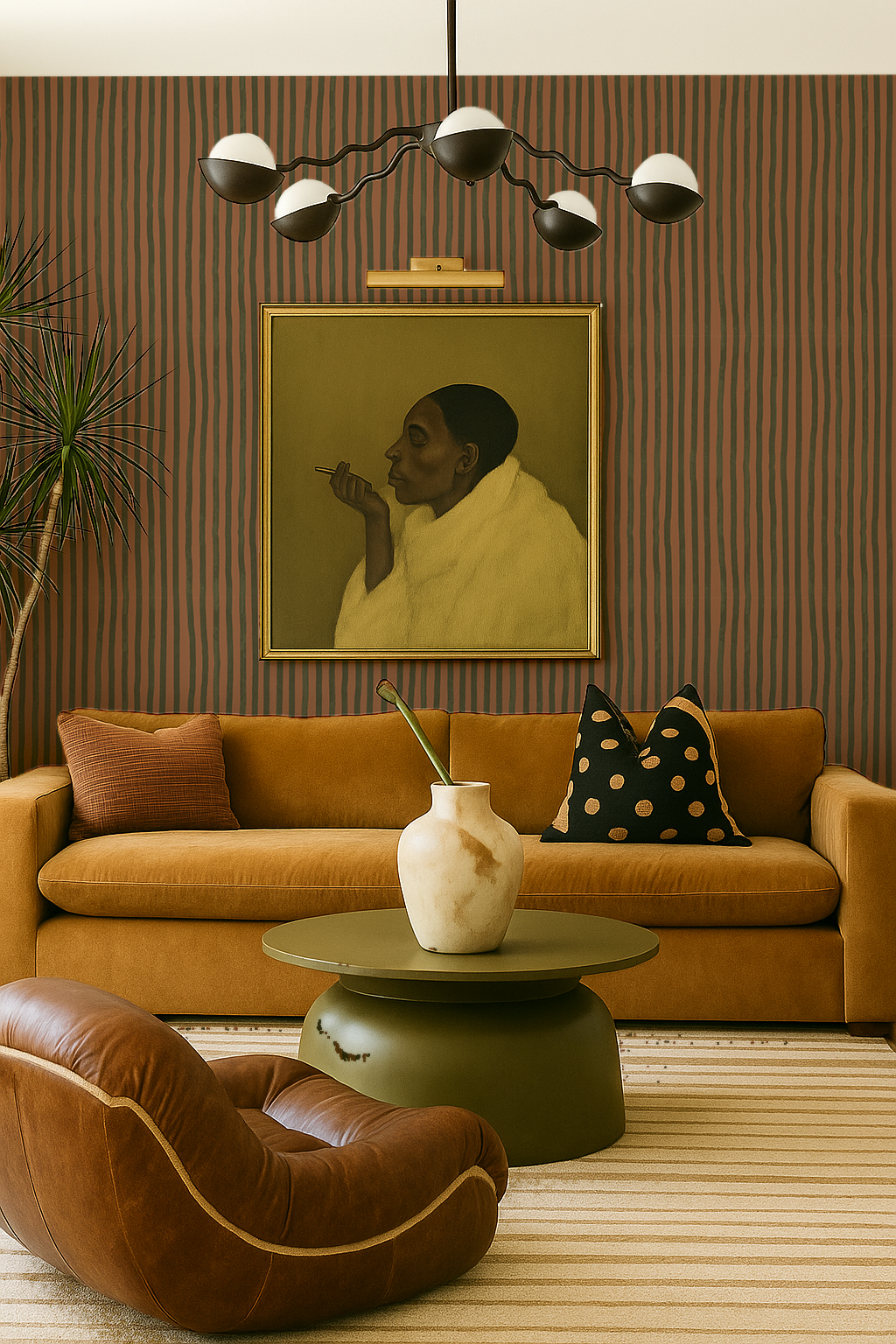 Dolce Stripe Wallpaper, terra cotta and olive