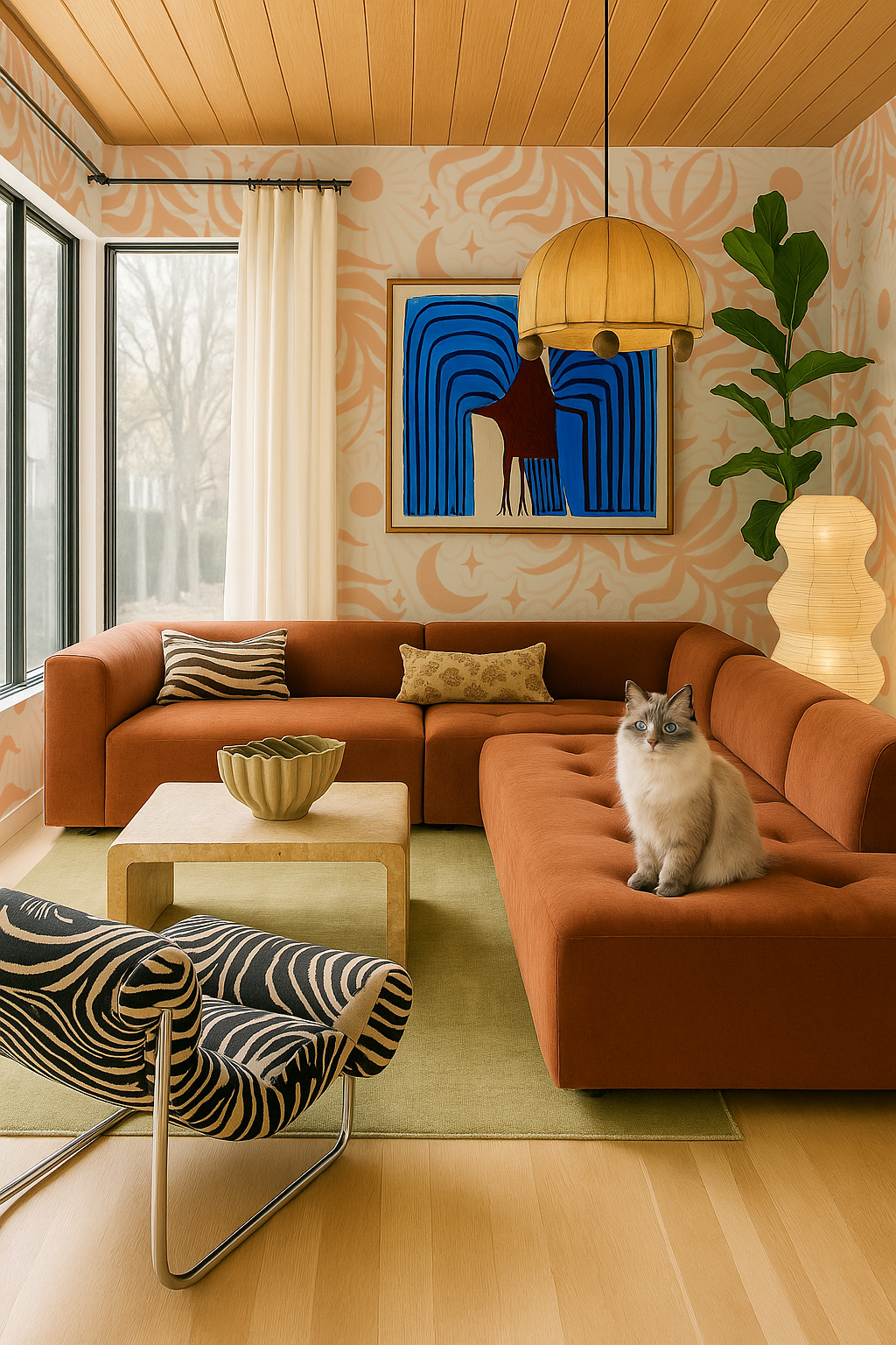 Lunar Leaf Wallpaper, beige and peach
