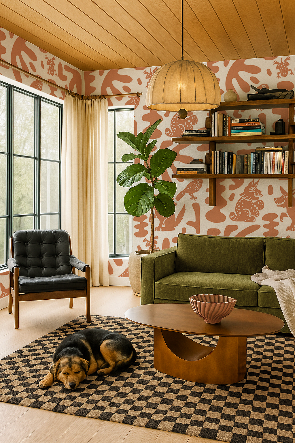 Abstract Animales Wallpaper, white and terra cotta