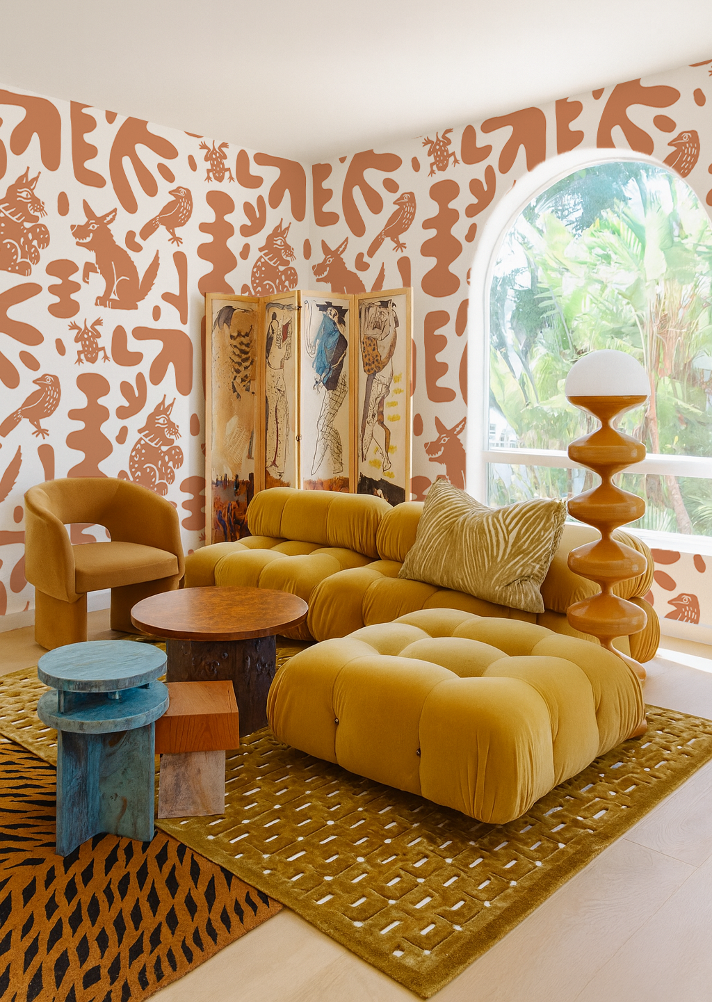 Abstract Animales Wallpaper, white and terra cotta