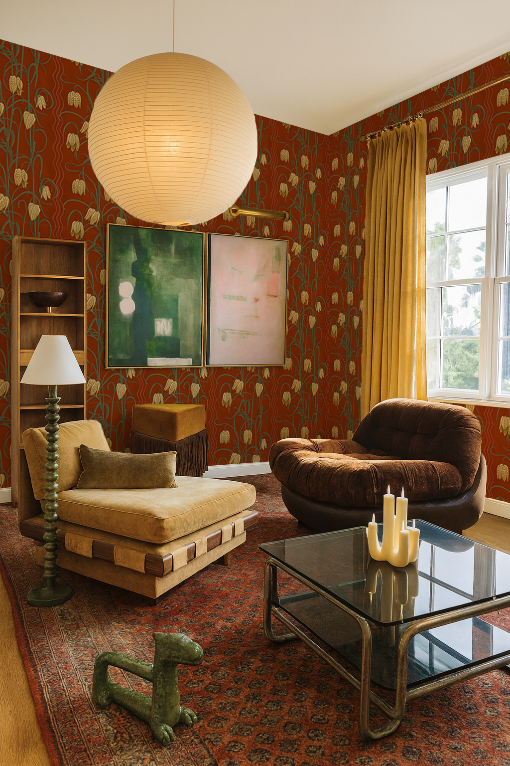 Campanas Wallpaper, rust and yellow
