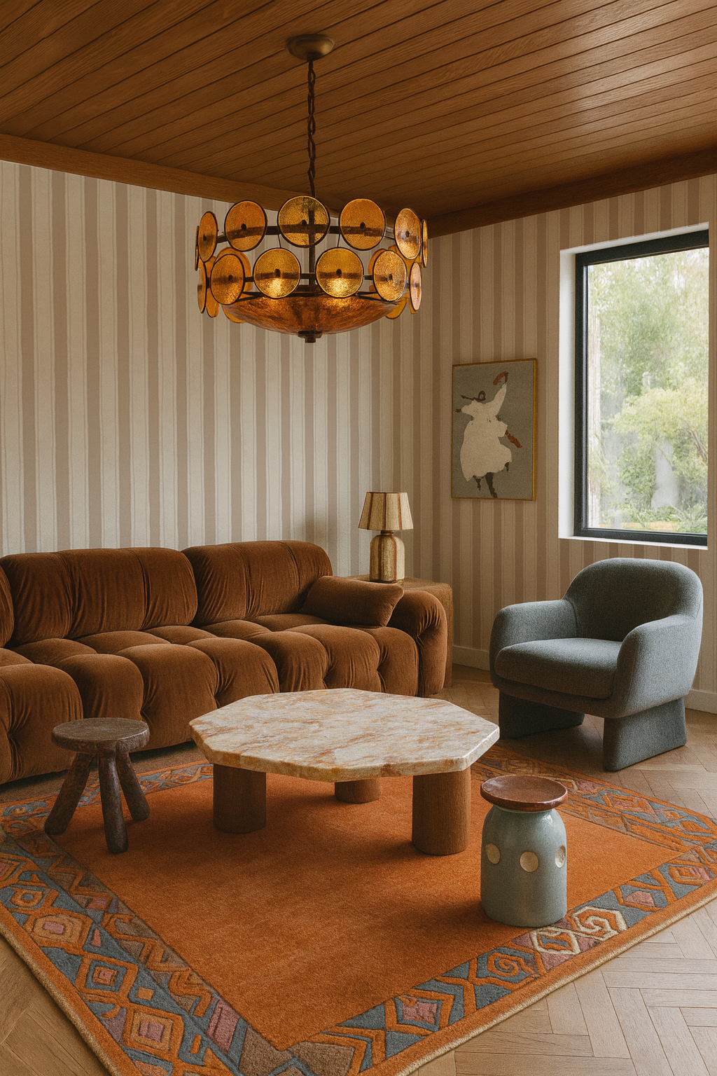Riviera Stripe Wallpaper, off-white and tan