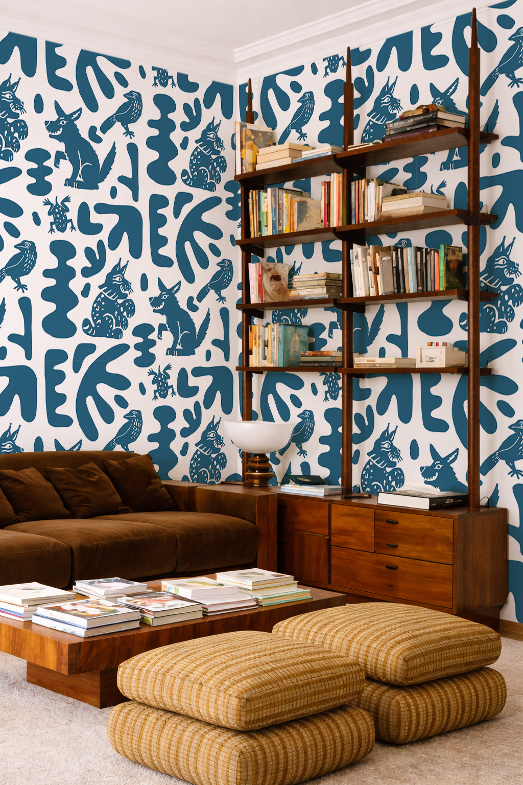 Abstract Animales Wallpaper, white and blue