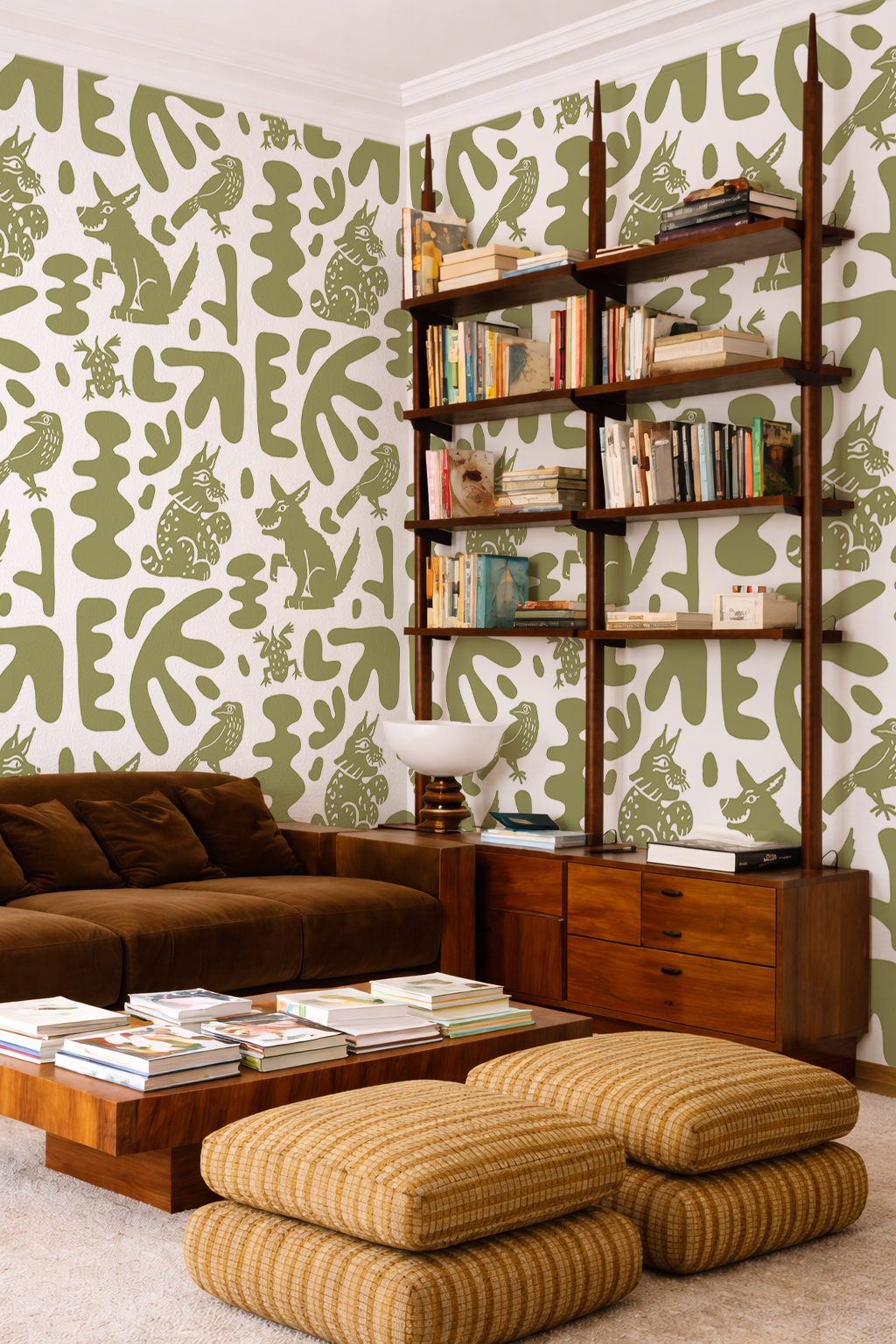 Abstract Animales Wallpaper, white and green
