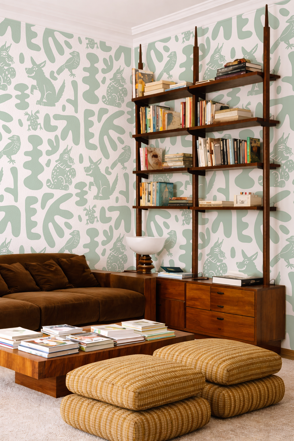 Abstract Animales Wallpaper, white and mint
