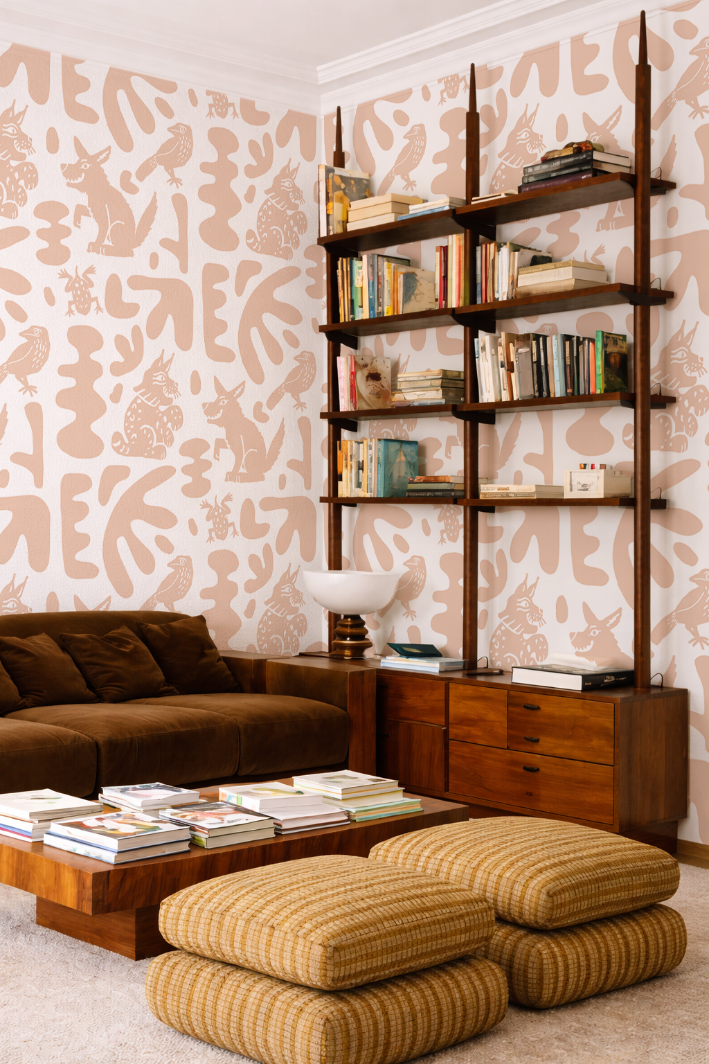 Abstract Animales Wallpaper, white and peach