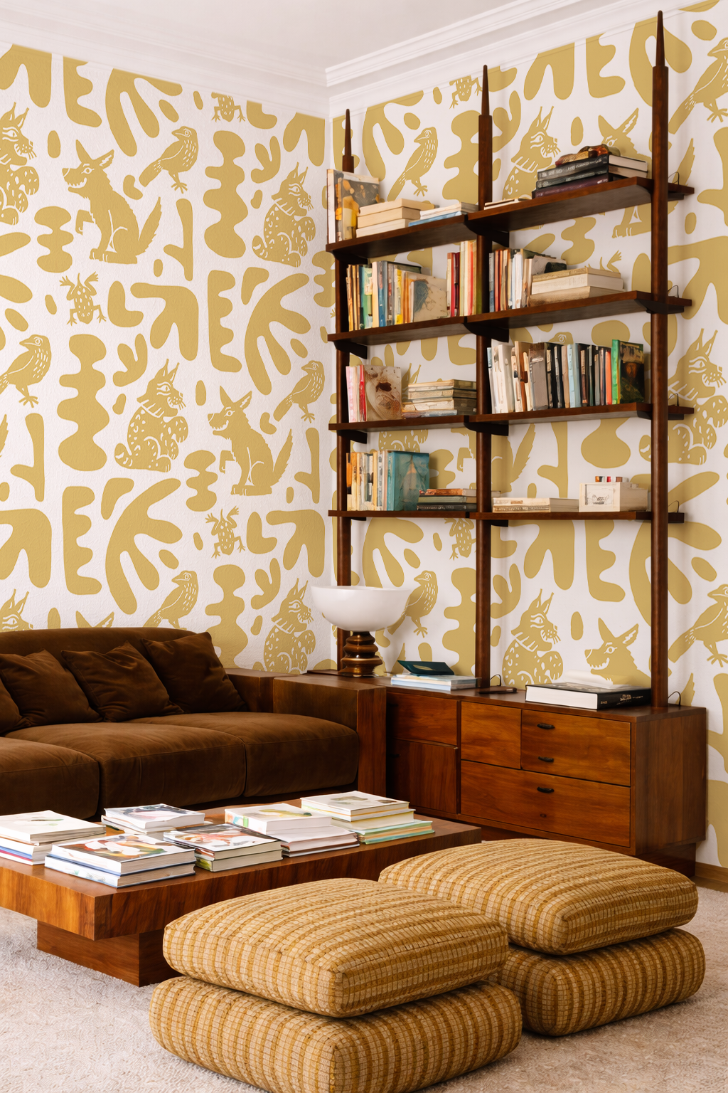 Abstract Animales Wallpaper, white and yellow