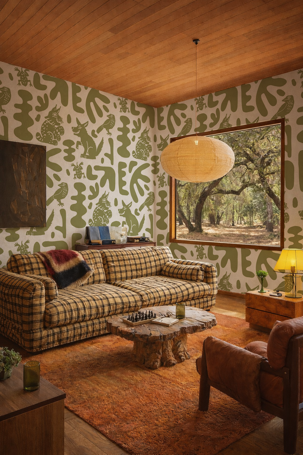 Abstract Animales Wallpaper, white and green