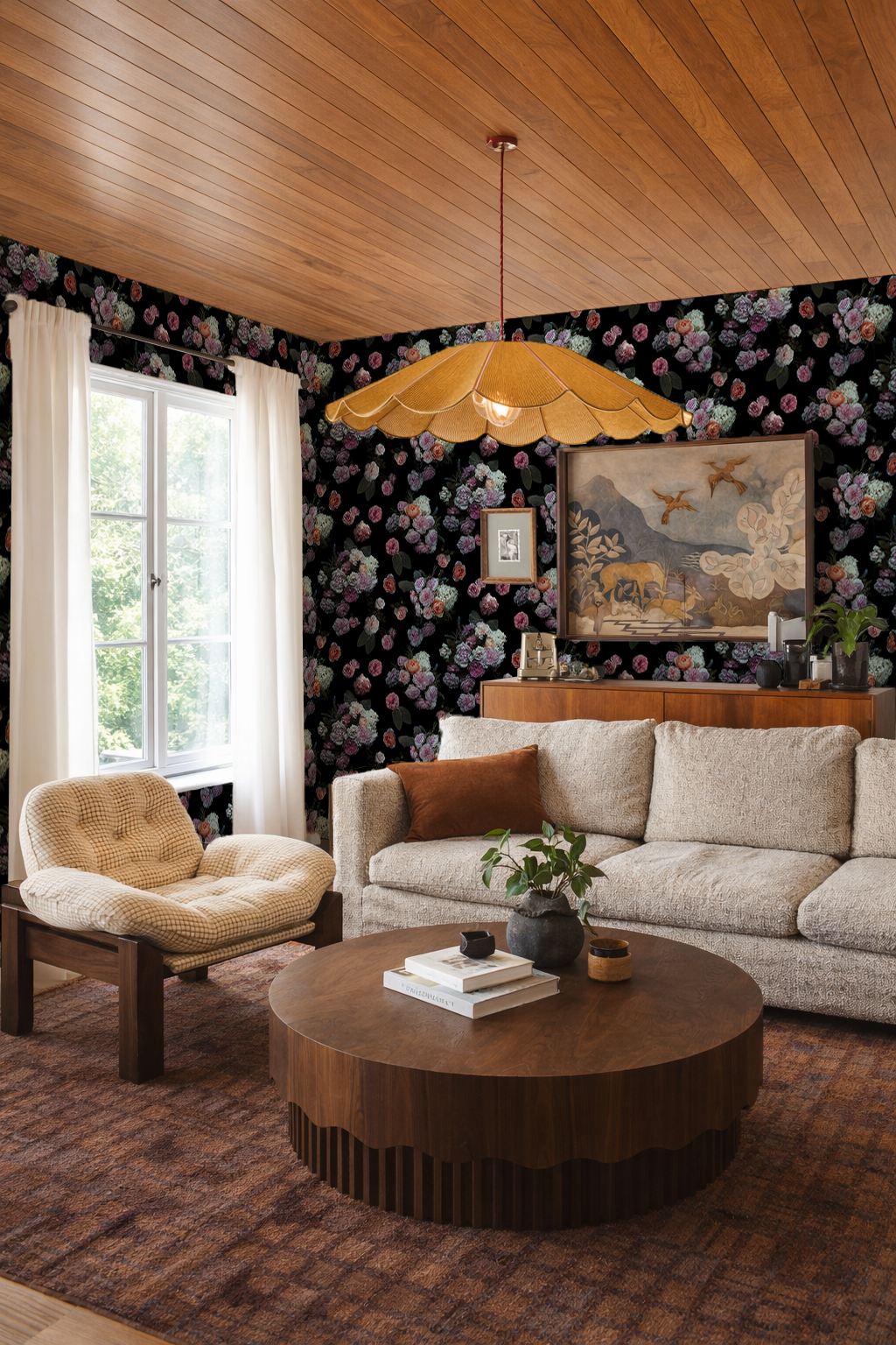 Rose Farm Wallpaper, black and pastel