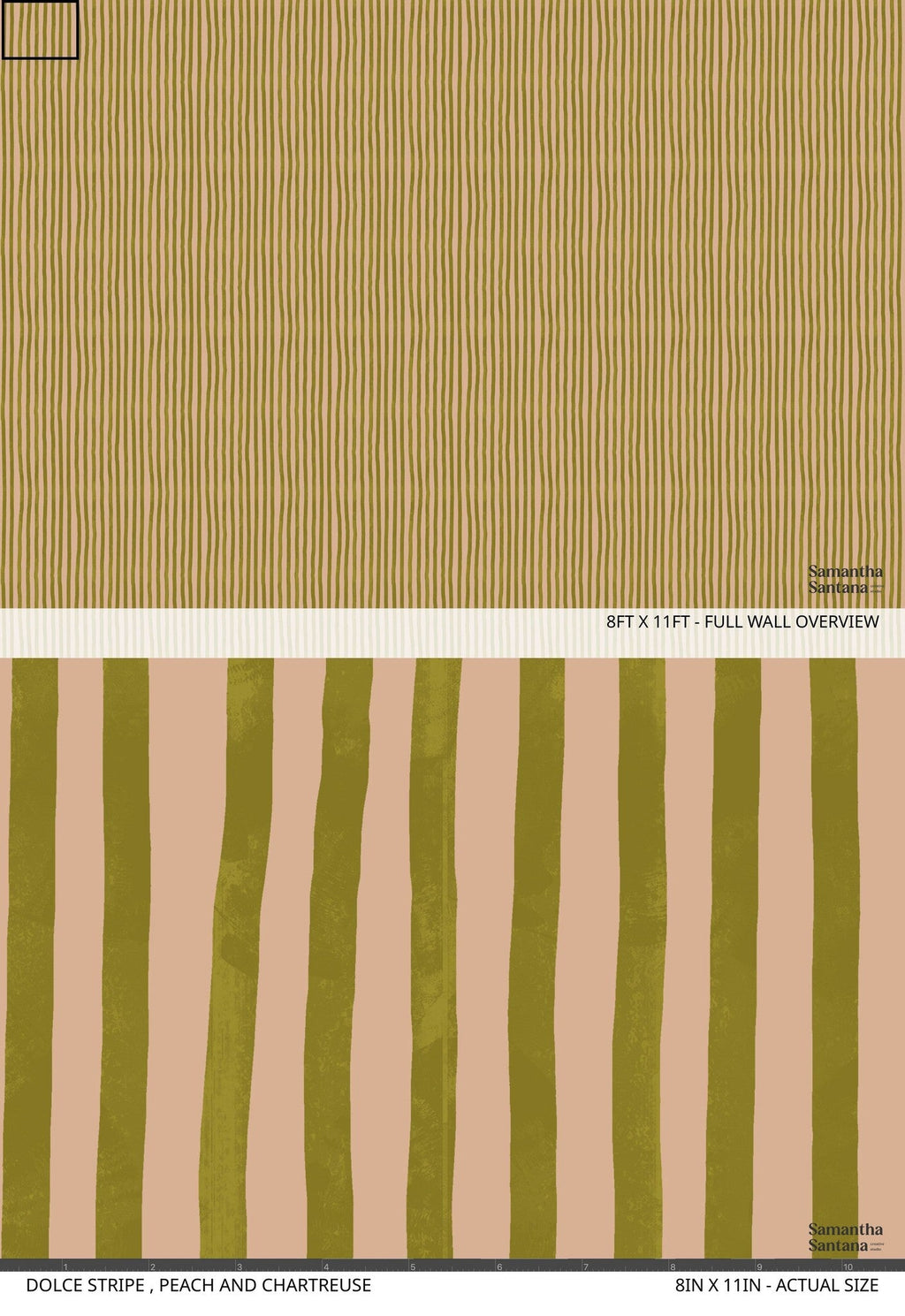 Dolce Stripe Wallpaper, peach and chartreuse