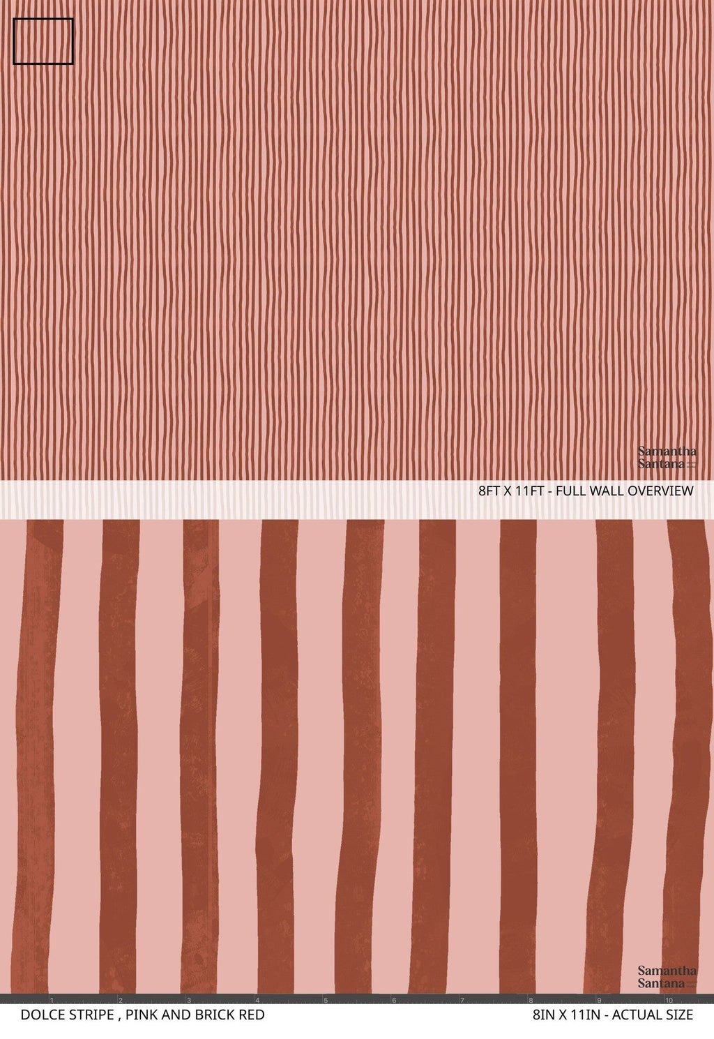 Dolce Stripe Wallpaper, pink and brick red