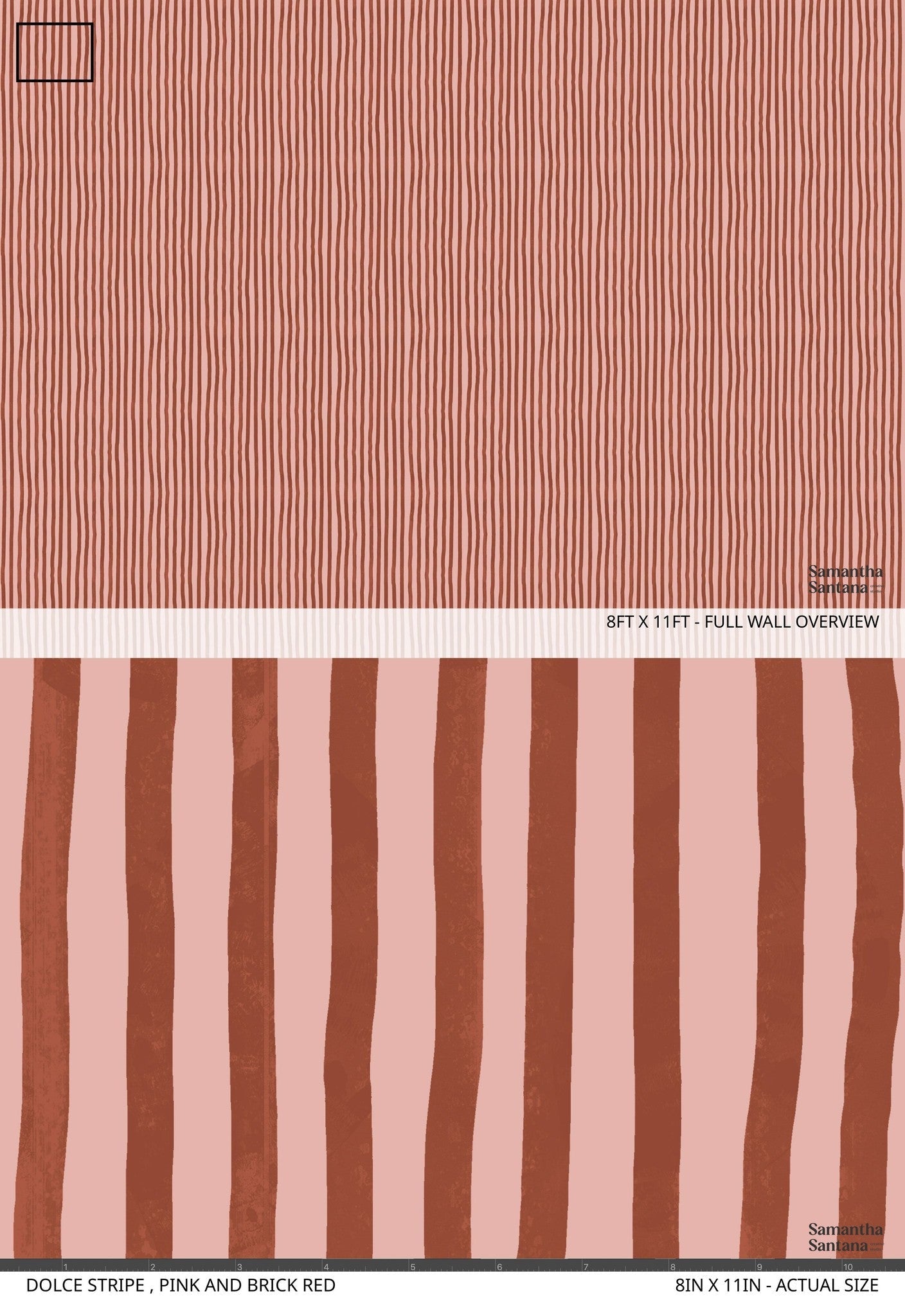 Dolce Stripe Wallpaper, pink and brick red