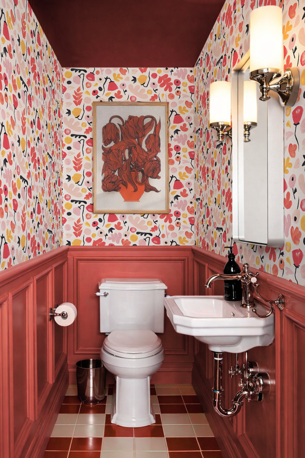 Henri Floral Wallpaper, red