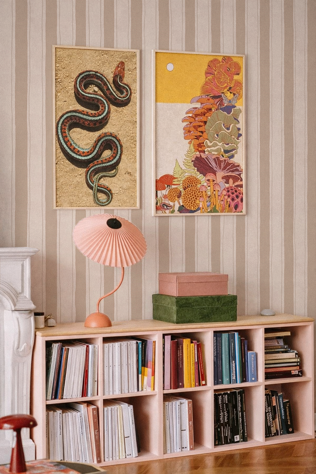 Riviera Stripe Wallpaper, off-white and tan