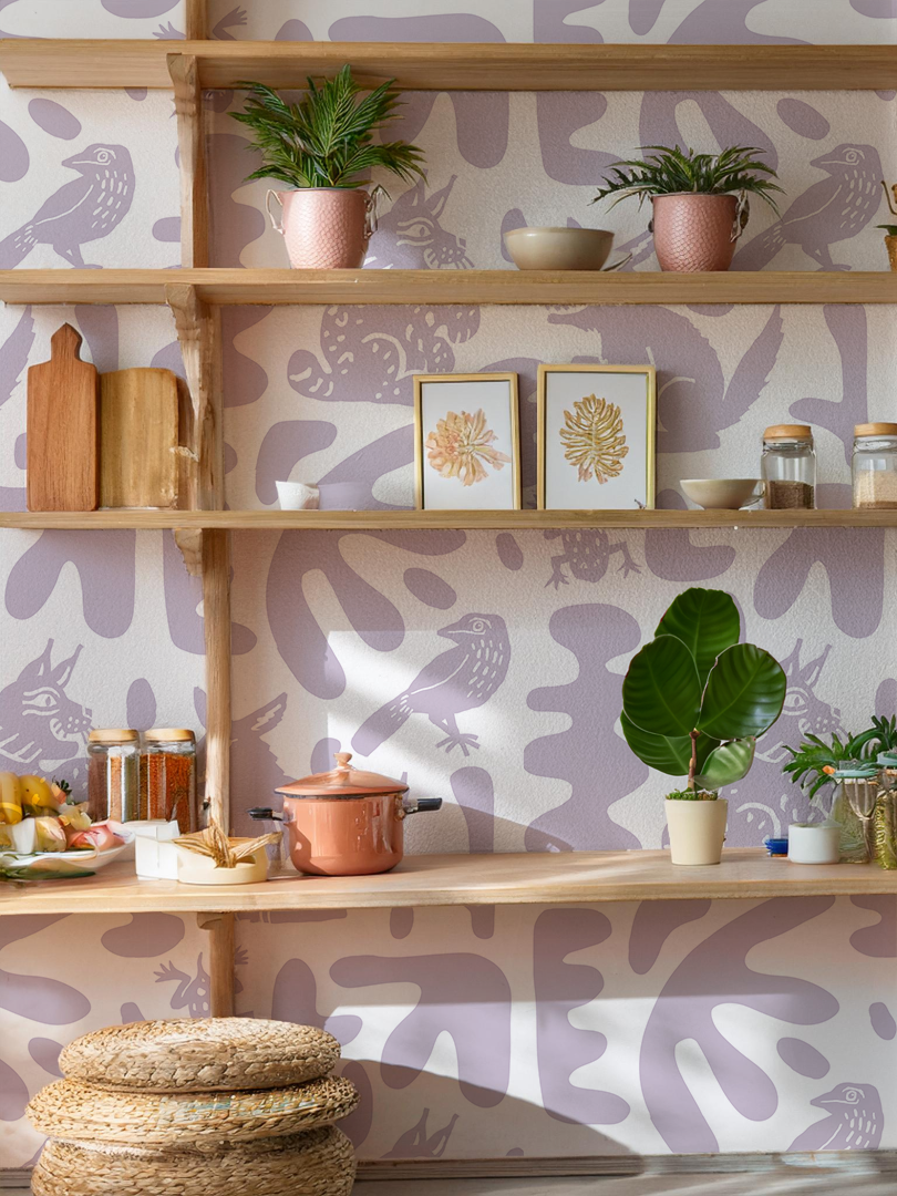 Abstract Animales Wallpaper, white and lavender