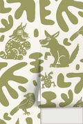 Abstract Animales Wallpaper, white and green