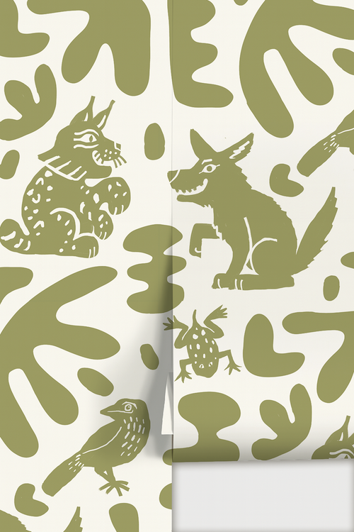 Abstract Animales Wallpaper, white and green