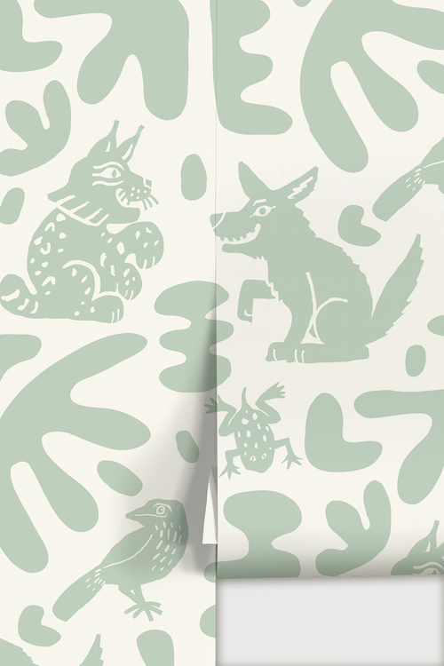Abstract Animales Wallpaper, white and mint